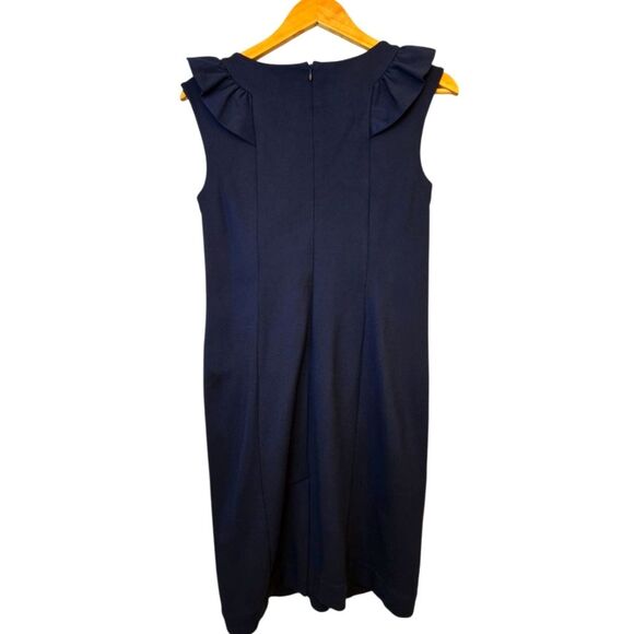 Banana Republic Gail Sheath Sleeveles Dress Elegant Navy Blue Ruffle Top Size 6 - Picture 2 of 13